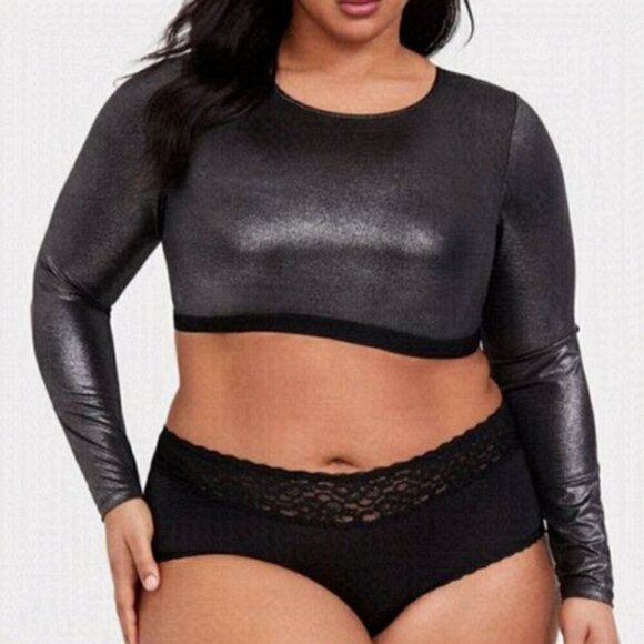 torrid Tops - Torrid Shimmer Mesh Long Sleeve Under It All Crop Top Size 3 Goblin Witchy NEW
